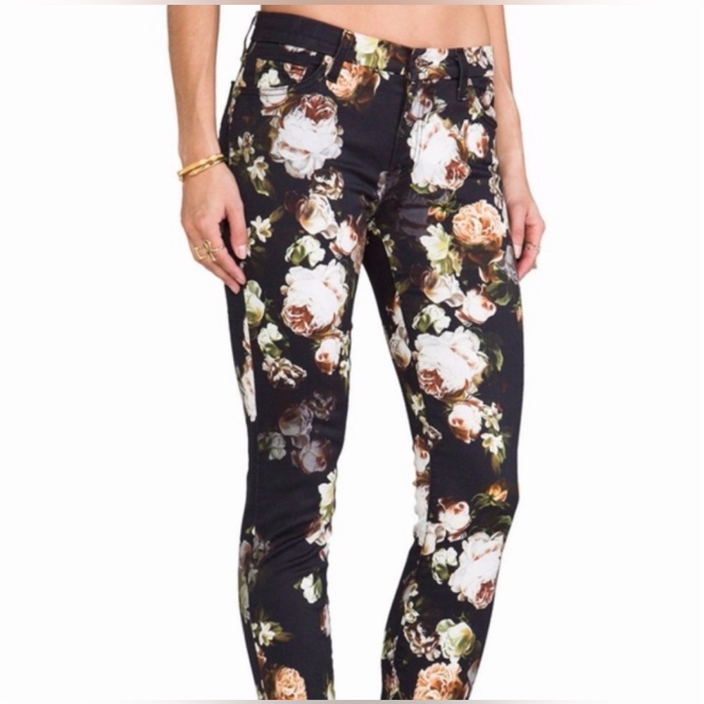 7 For All Mankind Women's Jeans Black Floral Ankle Skinny Jeans